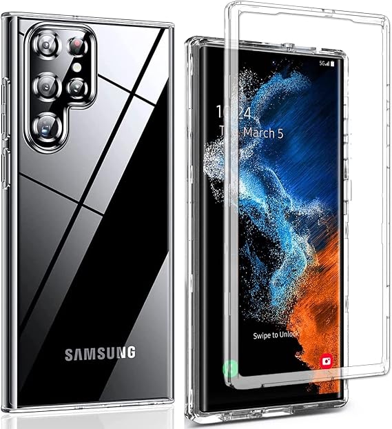 For Samsung Galaxy S22 Ultra Case Crystal Clear Slim Fit Front & Back 360° Case Built-in Screen Protector Transparent Full Body Silicone Gel Mobile Phone Cover for Samsung S22 Ultra 5G