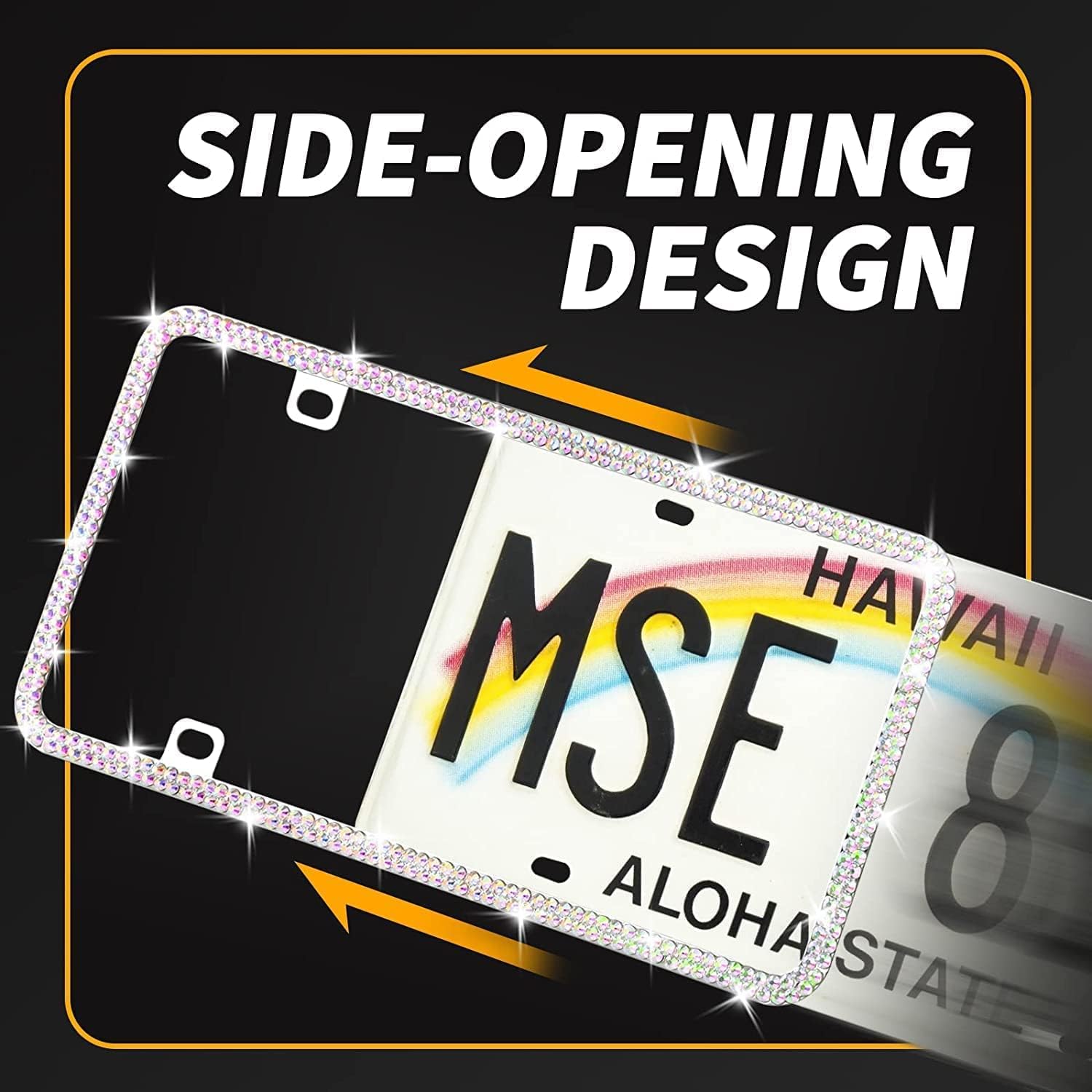 Aujen Bling License Plate Frames 2 Pack, Stainless Metal License Plate Covers, Obstruction-Free & License Plate Frame for Women, Sparkly Rhinestone License Plate Frame Colorful with Gift Box