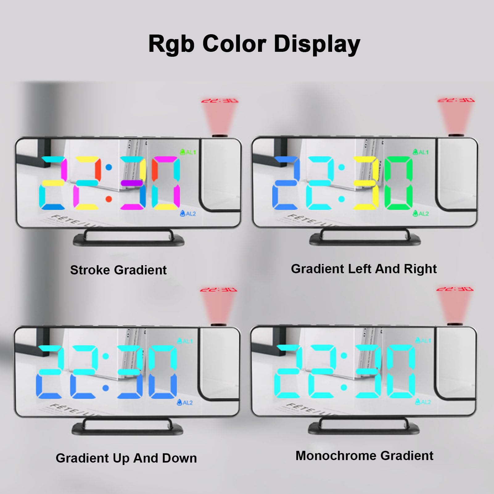 Reloj despertador de proyección, reloj digital con pantalla LED de espejo con proyector giratorio de 180°, regulador, formato 12/24h, función de repetición, ideal para escritorio o mesita de noche