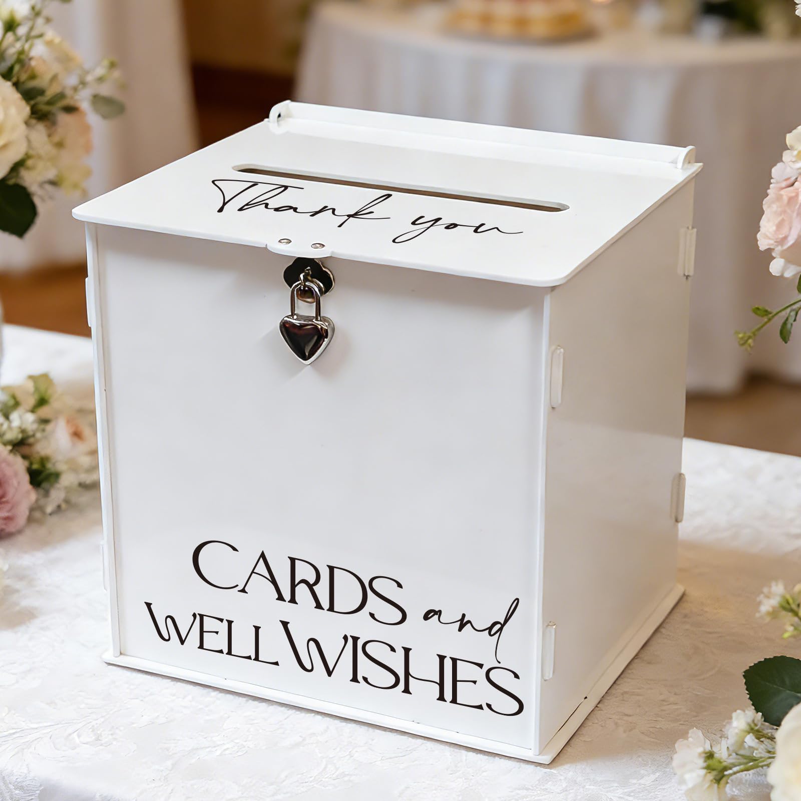 Białe akrylowe pudełko na karty z zamkiem i przegródką, eleganckie pudełka na karty ślubne na przyjęcie, ślub, urodziny, baby shower, stylowa dekoracja stołu