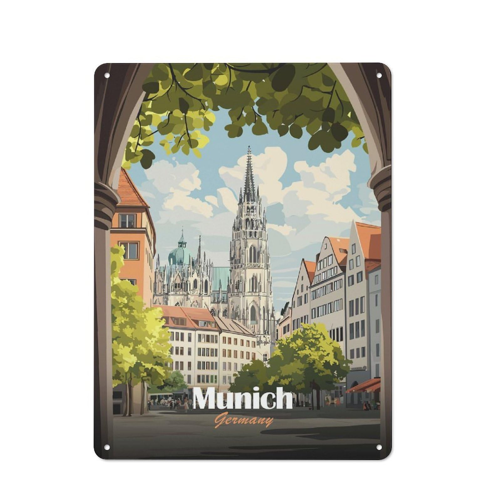 Junmoney Style-22 Classic Munich, Germany Travel Metal Sign 40X30cm, Classic Pub Decor For Diner, Restaurant, Shed Or Kitchen