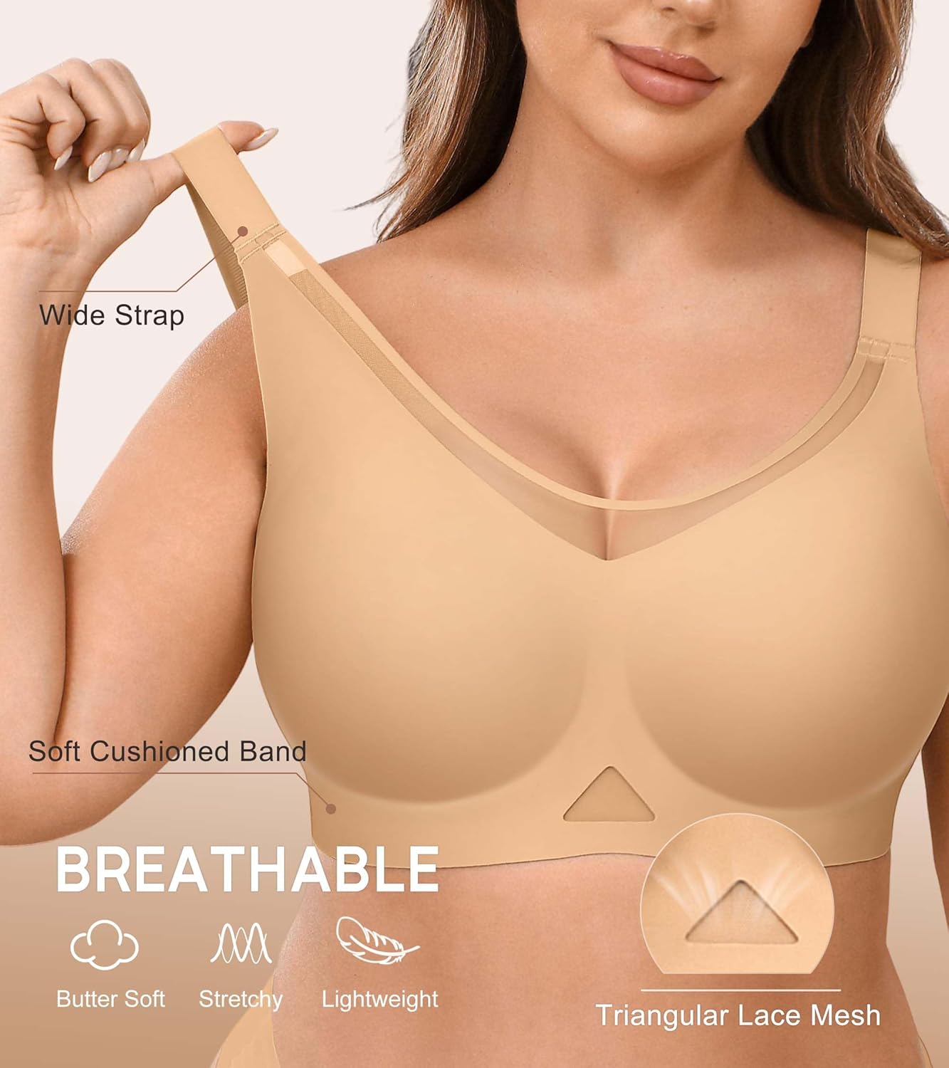 Wireless Bras for Women No Underwire Plus Size Supportive Full Coverage Padded Minimizer Bra Comfortable Seamless Push Up Bralette for Large Breast Skin XX-Large - Image 3