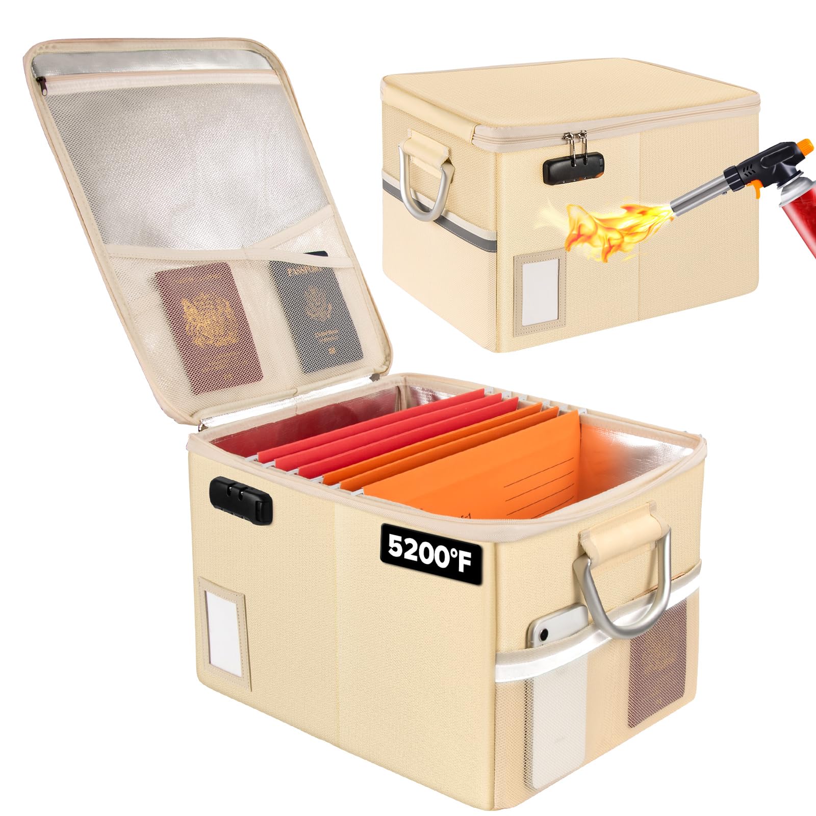 TOMKID 5200°F Fireproof Document Box, Fire Important Document Organizer with Lock, Upgraded Heat Insulated Filing Storage Cabinet Office Organization