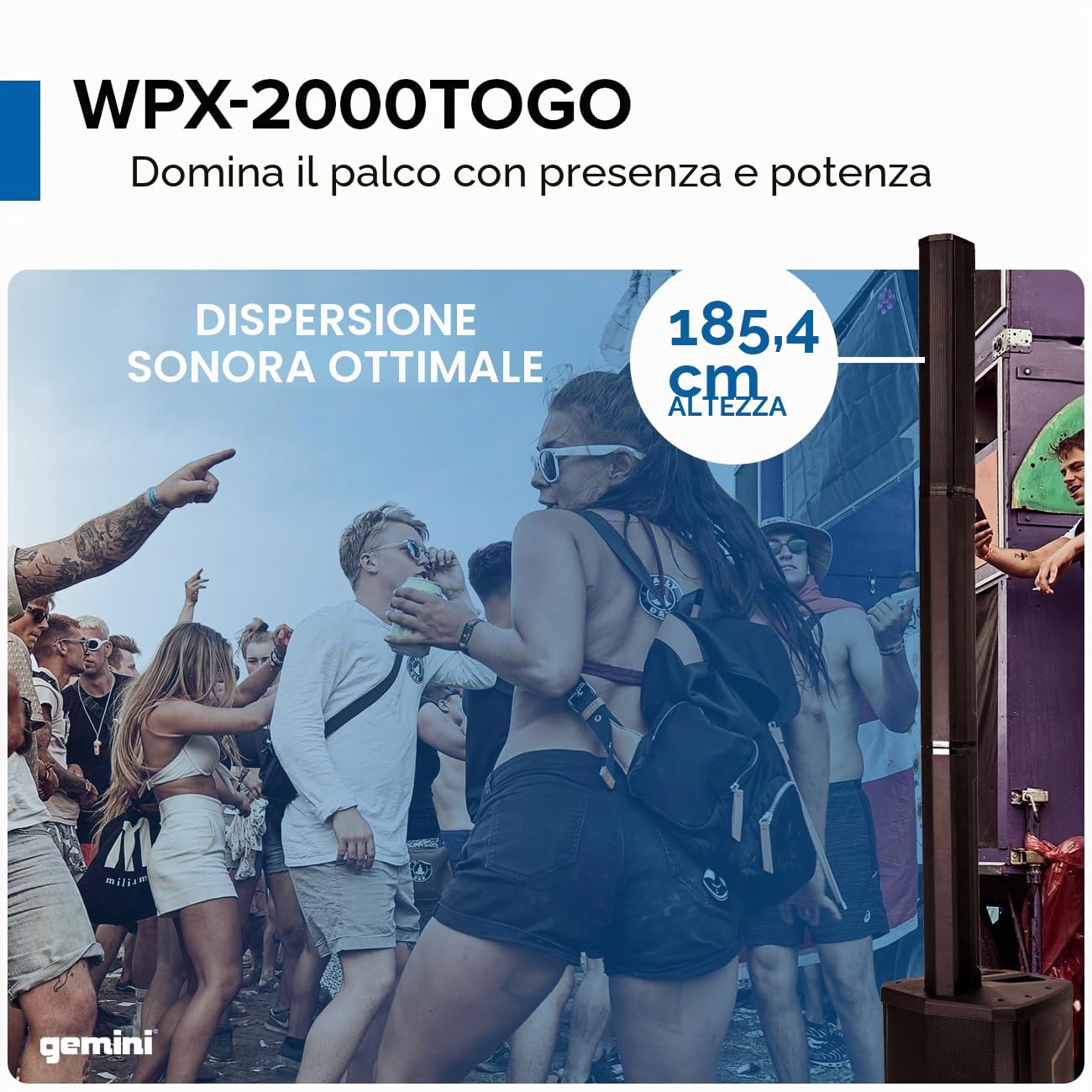 Gemini Sound WPX-2000 Togo, Altoparlante Portatile Modulare Line Array Pro pa a Batteria, Picco 1000W, Streaming Bluetooth, per Dj, Feste ed Eventi