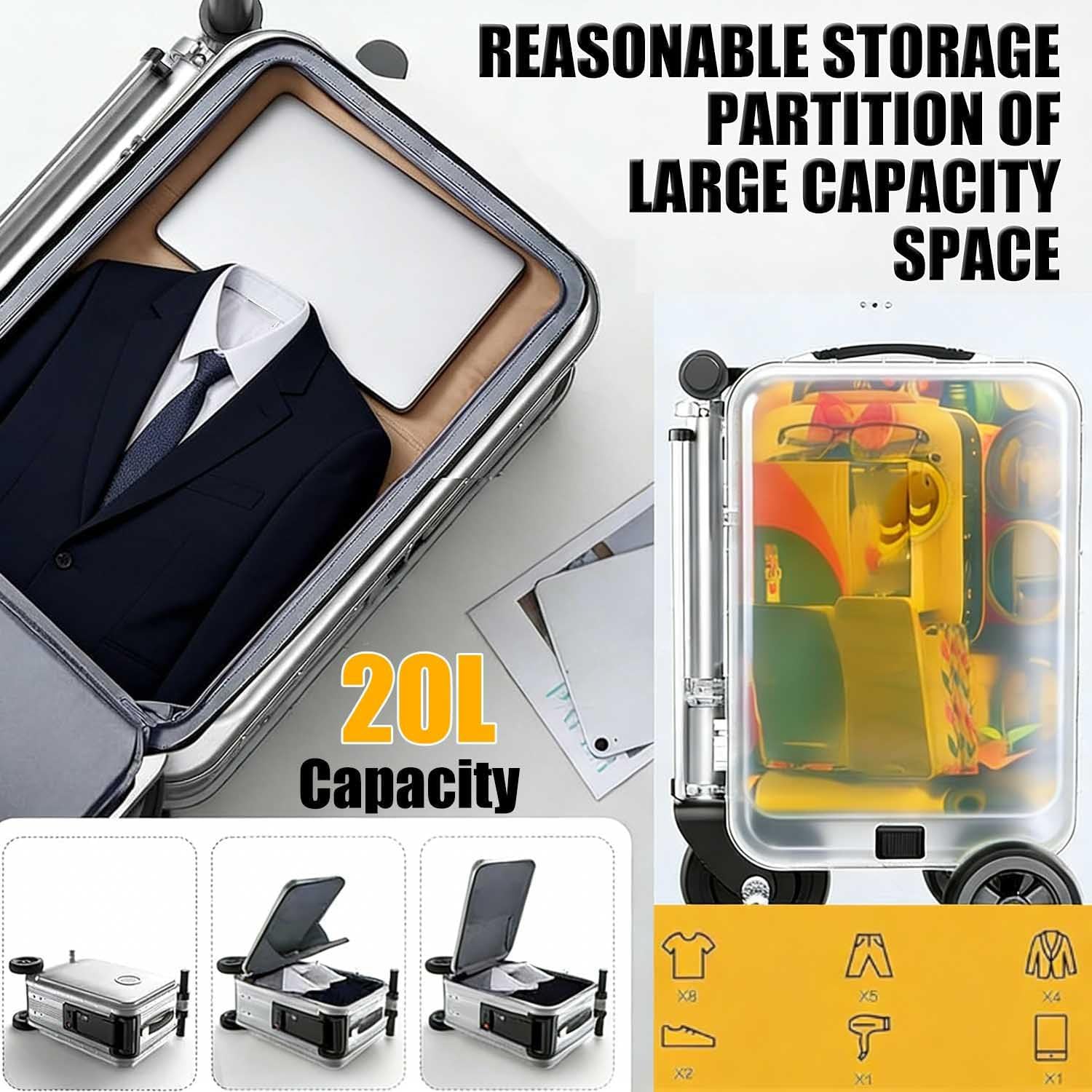 Maleta eléctrica para montar, 20 L, puerto de carga USB, batería extraíble, rango de 8 a 9 millas, bloqueo TSA para viajes y desplazamientos, Pink