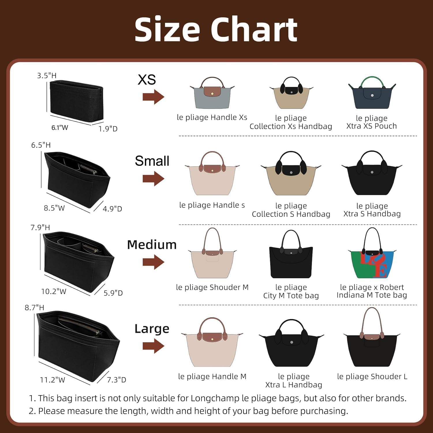 Doxo Purse Organizer Insert Compatible with Longchamp Le Pliage M Handbags,Shoulder Bag L,Custom Fit Size,with Cup Holder(Large,Black) - Image 2