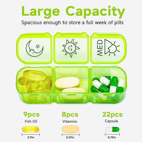 Miniatura 2 de Organizador de píldoras grande para 7 días semanalmente, contenedor diario para medicamentos 3 veces al día, soporte para medicamentos para