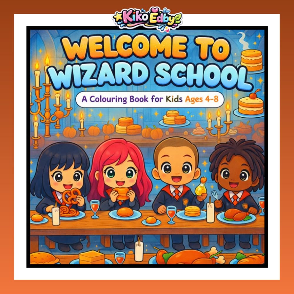 Welcome to Wizard School: A Cute Magical Colouring Book for Kids Ages 3–8 | Cute Wizards, Witches, Dragons, Spells, and Enchanted Scenes