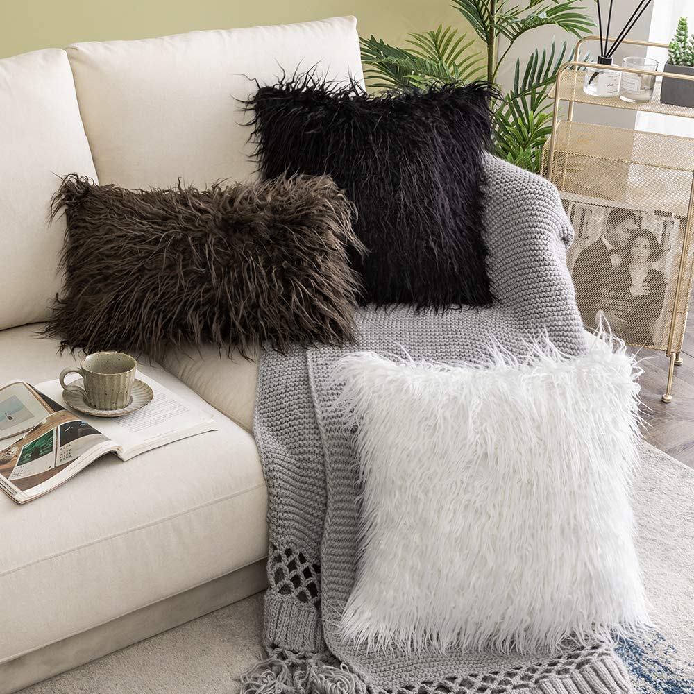 Housse De Coussin Imitation Fourrure 45x45 Cm - Motif Cerf Brodé, écru, Décoration Chalet Ou Noël - 11