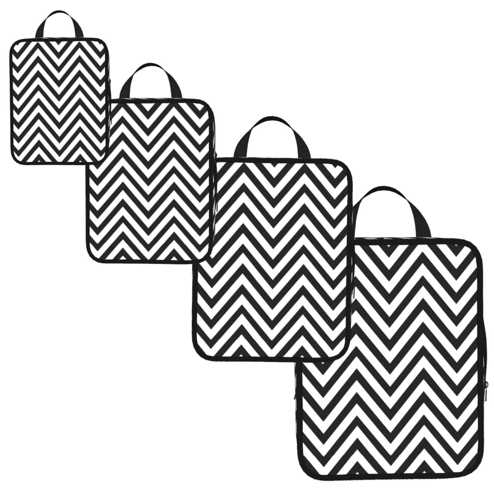 ZigZag Stripe Print 4 Set Compression Packing Cubes for Suitcases,Expandable Storage Bags Organizers