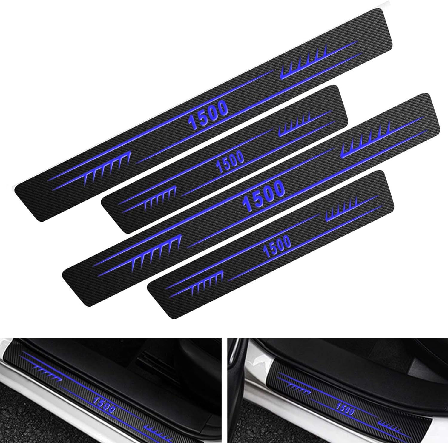 Car door sill protector, 4 PCS Carbon Fiber Leather Edge
