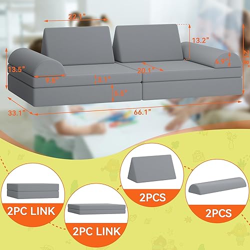Miniatura 12 de Sofá modular de juego para niños, 10 piezas, sofá modular para niños pequeños y bebés, sofá de construcción de fortaleza para niños, sofá de juego