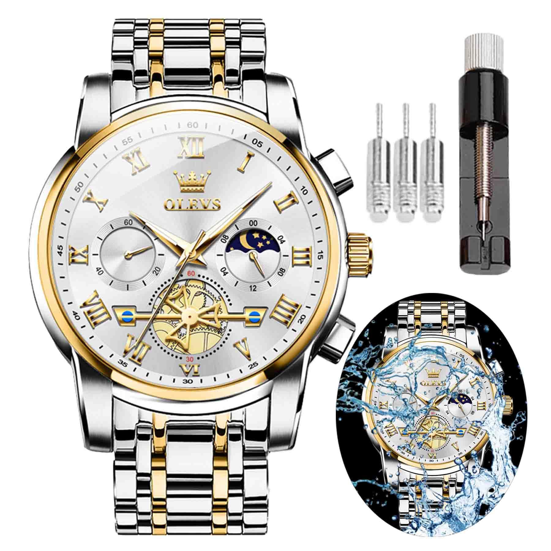 OLEVS Mens Watch Time Code Stainless Steel Strap Glow Waterproof Multi Functional Sub dial Watch Business Dress Quartz Round Watch ﻿ (IN-2859- Steel Strip White Surface) (B0D98623RY) Amazon Price History, Amazon Price Tracker
