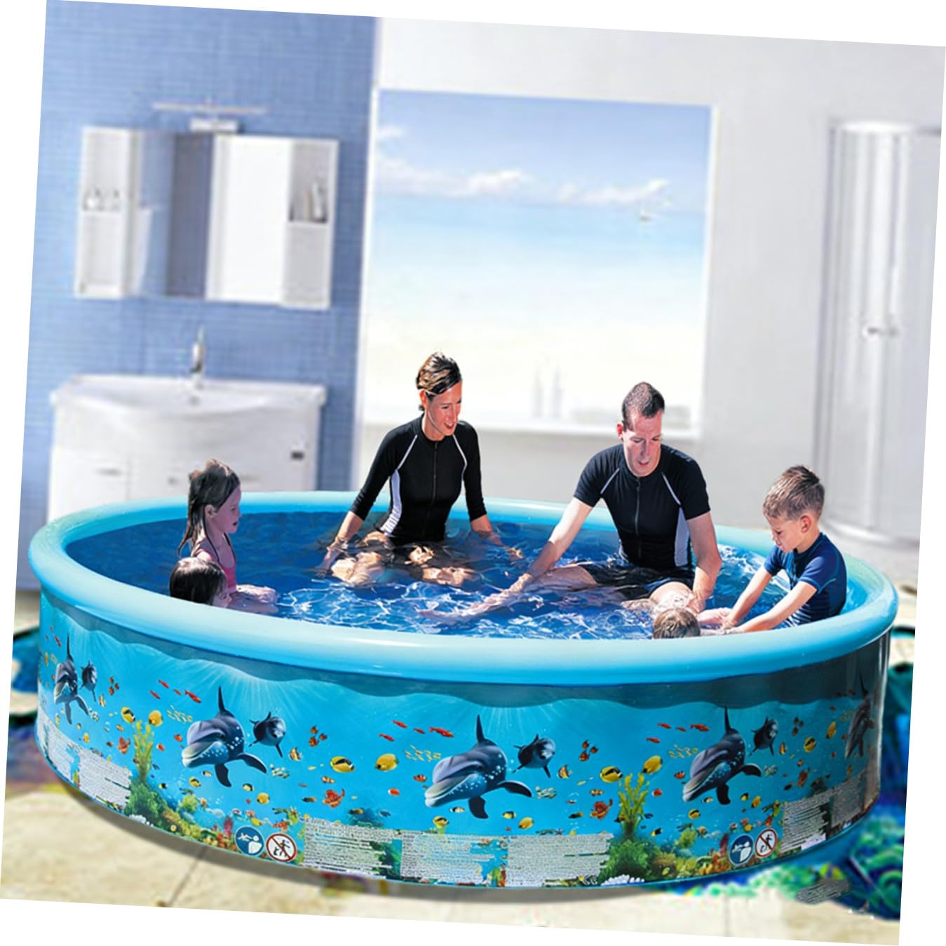 Piscina Rigida Rotonda per Bambini in Pvc, Gioco Acqua Outdoor | Tema Pesci Marini, 1 Pezzo, Festa Estiva, per Interazione Genitore-figlio, Giochi per Ragazzo Ragazza