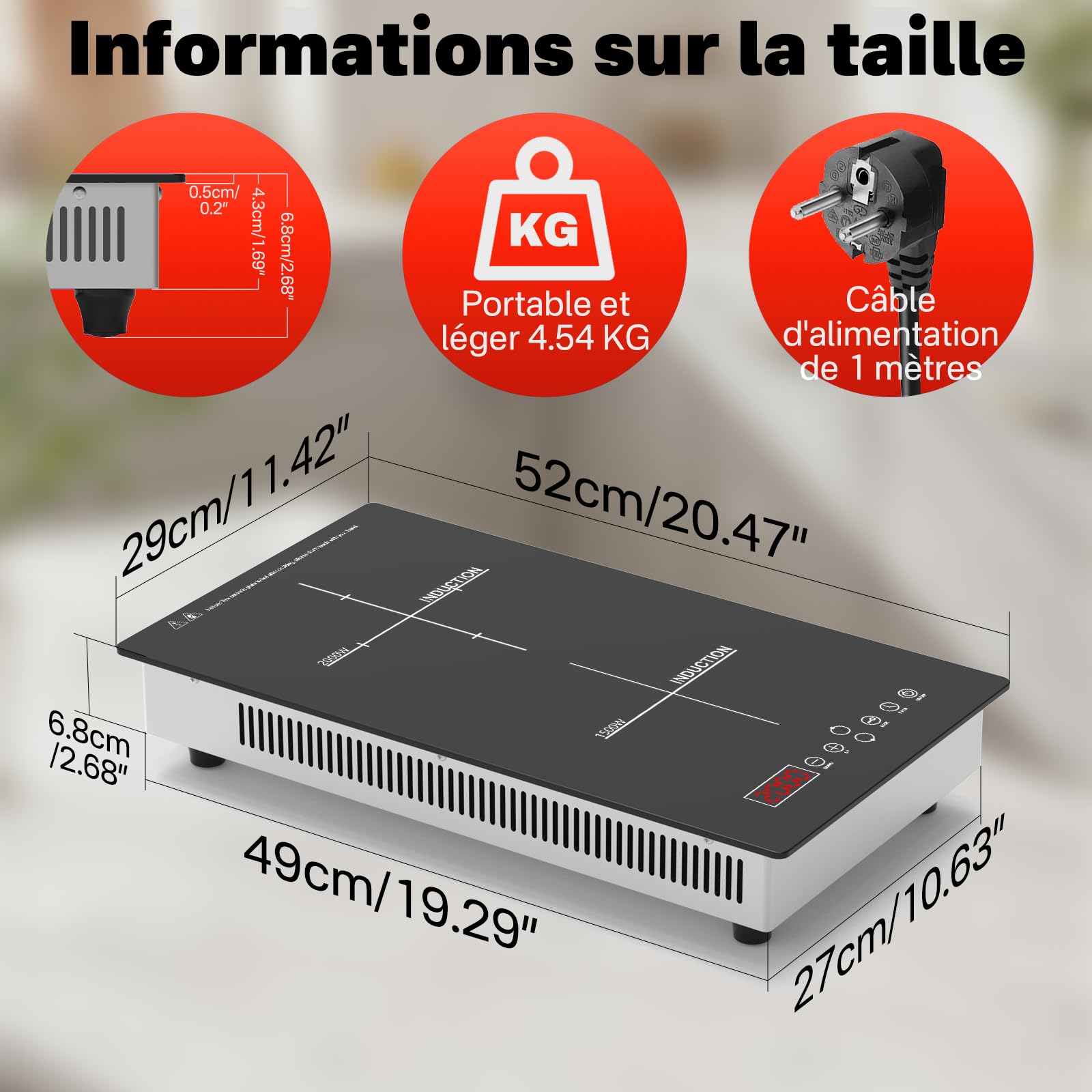 Plaque à Induction Encastrable 2 Foyers 3500W, Plaque de Cuisson Électrique avec Commande Tactile, Double Zone avec Minuteur et Sécurité Enfant, Induction - ID2EU