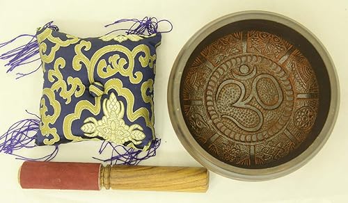 Miniatura 4 de Cuenco tibetano grande de 5.5 pulgadas OM Peace con mazo y cojín