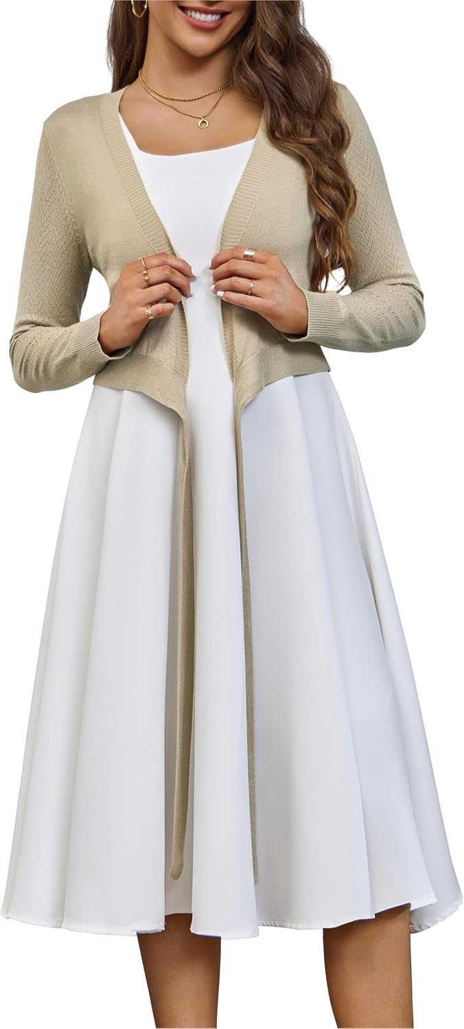 VOIANLIMO Women's Cardigan Knit Sweaters Long Sleeve Cropped Tie Front Bolero Shrug for Dresses S-XL - Image 5