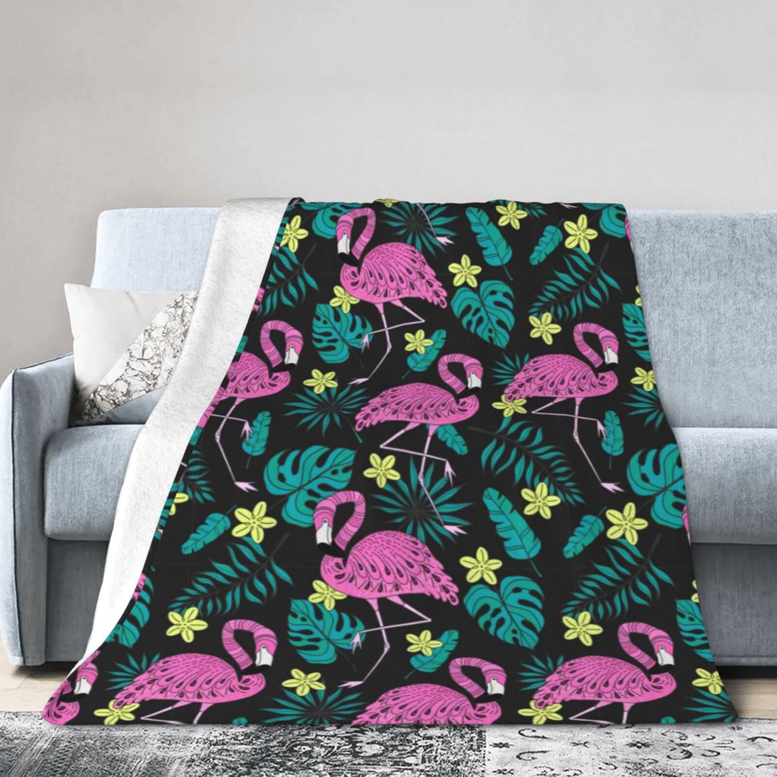 Noble Ren Flamingo Pattern Ultra-Soft Micro Fleece Blanket Winter Warm Soft Lannel Fleece Throw Blanket For Couch Sofa Bed 80"X60"