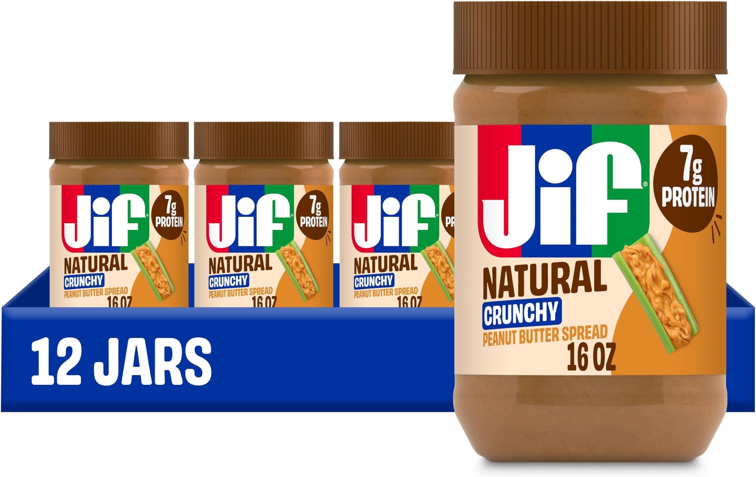 Jif Natural Crunchy Peanut Butter Spread, 12 (16 Oz.) Jars