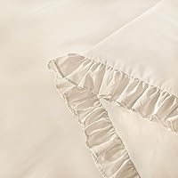 Vista 8 de Andency - Edredón beige con volantes tamaño individual, de 2 piezas, estilo rústico shabby clásico para niños, ligero y suave de microfibra