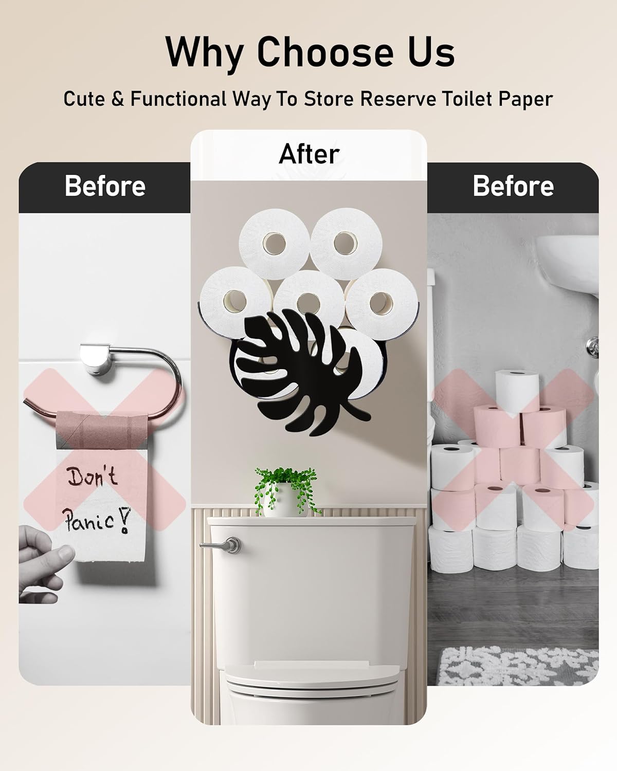 Palm Leaf Toilet Paper Holder for 8 Extra Rolls, Ocean Decorative Wall Mounted Storage, Farmhouse Bathroom Animal Decor Accessories Storage Cabinet