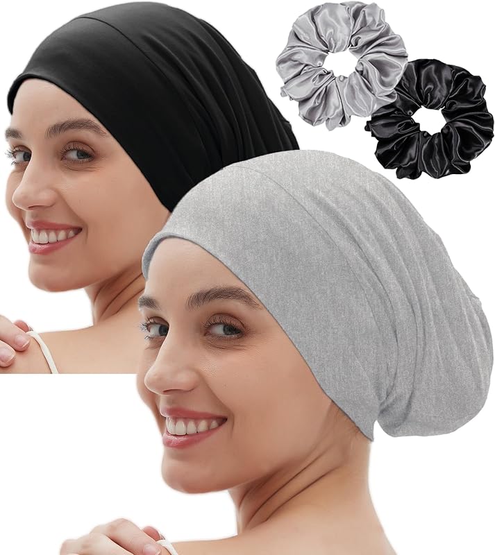 Touca de cetim dupla para dormir ROYBENS com 2 scrunchies
