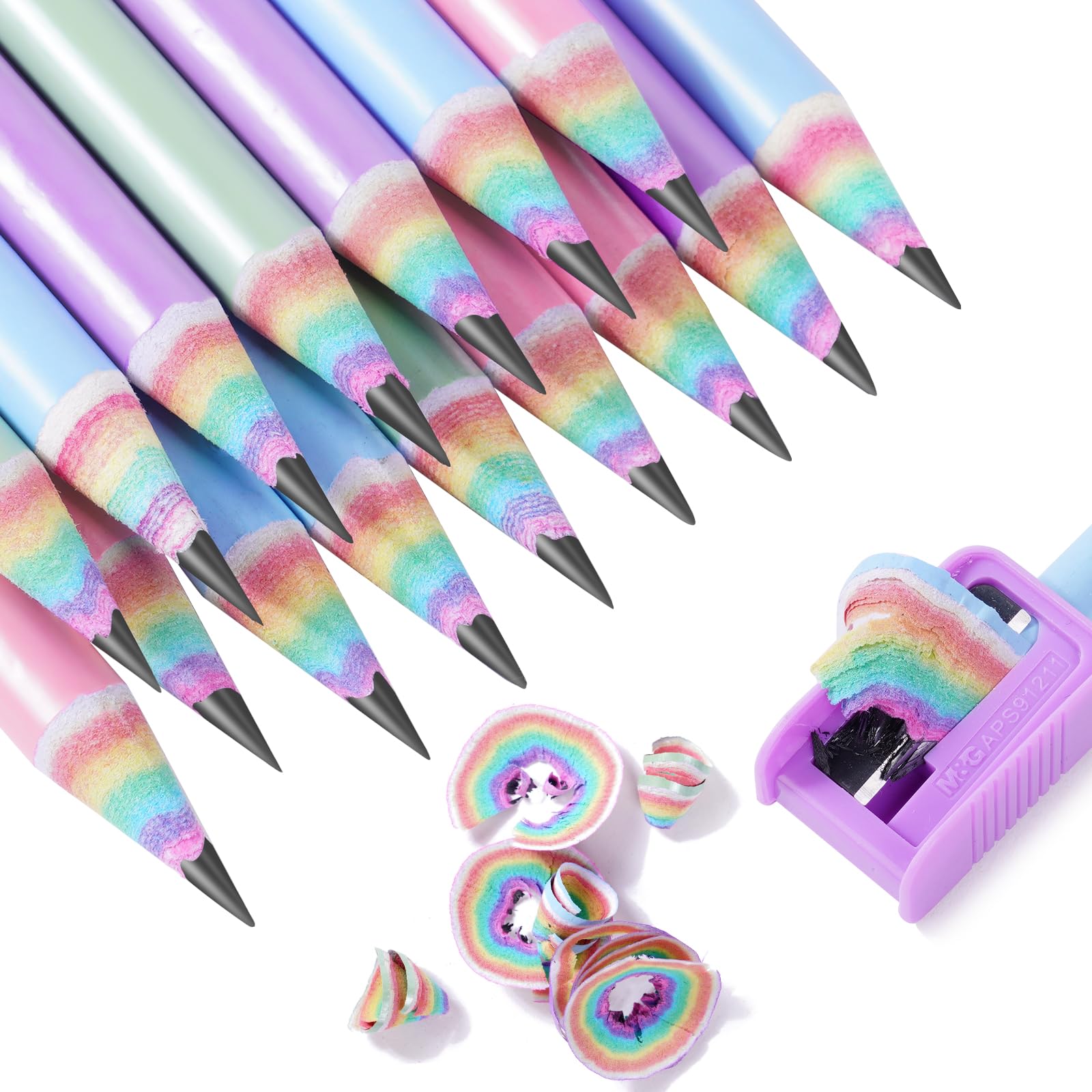 Ainiv Lot de 32 crayons en papier recyclé sans plastique et sans bois arc-en-ciel respectueux de l'environnement #2 HB avec taille-crayon, crayons de couleur macaron pour l'école et le bureau