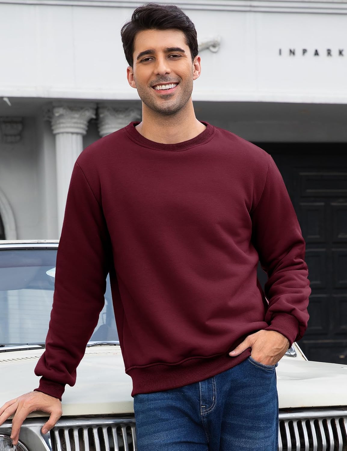 Flygo Men's Sherpa Lined Sweatshirts Fleece Pullover Top Cotton Crew Neck Sweatshirt Warm Sweater Winter Clothes - Image 6