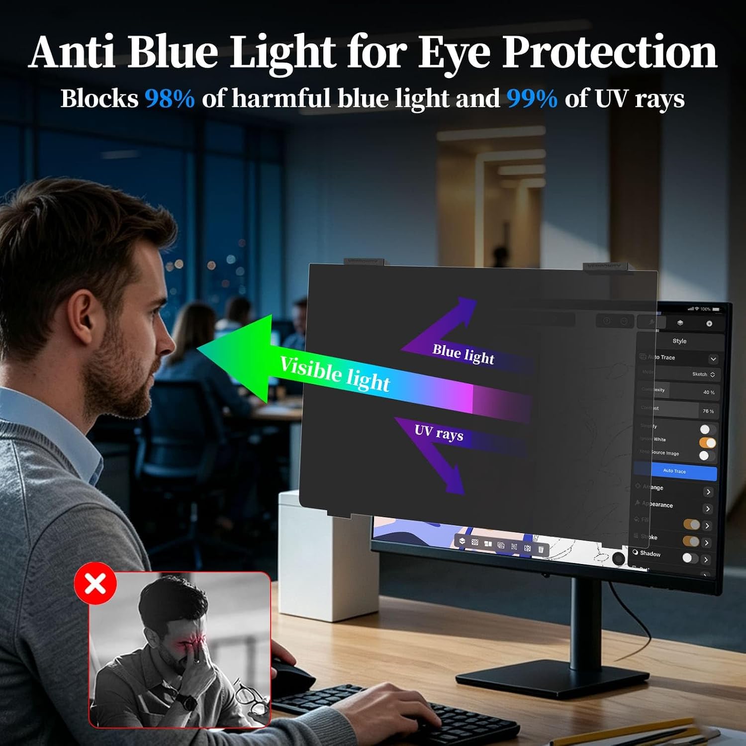 2 Pack 27 Inch Magnetic Privacy Screen for Computer Monitor 16:9, Anti Blue Light Anti-Glare Screen Protector, Tool-free Removable Hanging Privacy Screen for Monitor, Anti-peep Eye Protection Privacy Filter for Frameless Screens