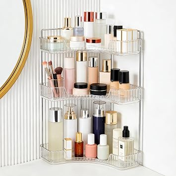 Goderewild Corner Bathroom Counter Organizer, 3-Tier Vanity Tray Shelf