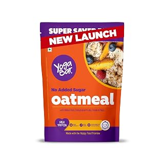 Yogabar No Added Sugar Oatmeal 1kg Pouch - with Alphonso Mango, Chia Seeds and Real Fruits & Berries - Whole Breakfast Oatmeal Cereal - Overnight Oats - with Rolled Oats
