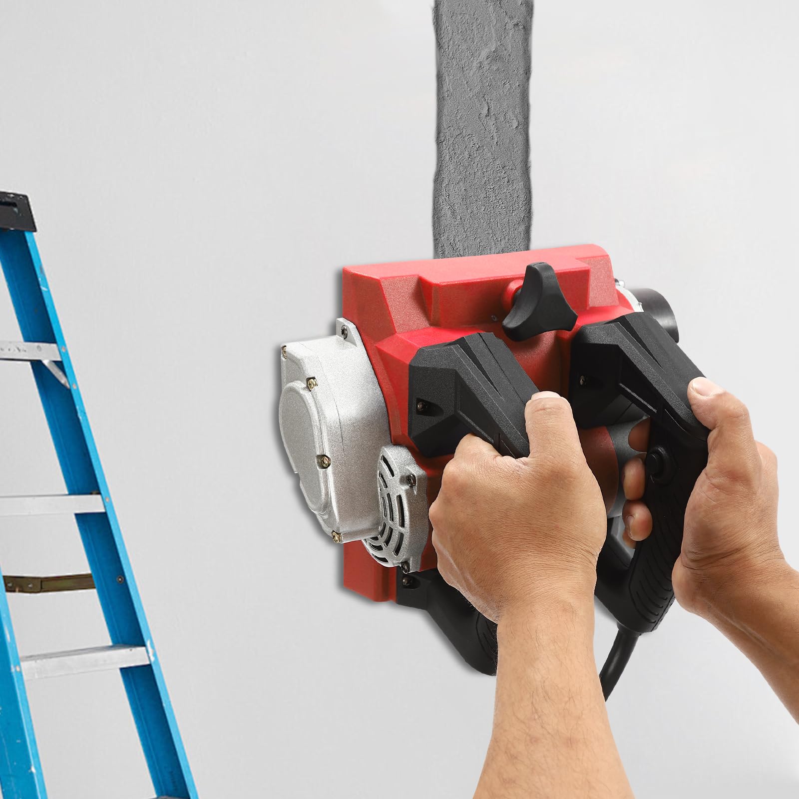 Profi Elektrischer Wandabhobler 1300W Staubarme Renovierung, 21 Tungstencarbid Klingen Tiefeneinstellung 1-4mm, mit Staubanschluss und Transportkoffer für Wandspachtel Farbe Abtragen​ (Rot)