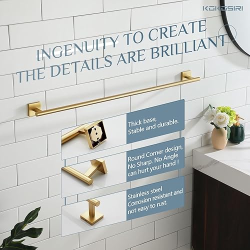 Miniatura 6 de Toallero de baño KOKOSIRI de 32" para cocina y baño, barras de toalla de 32 pulgadas, acero inoxidable cepillado dorado B4005BG-L32