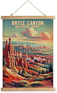 XIAOAIKA Vintage Bryce Canyon National Park Travel Poster with Wooden Scroll Frame – Holiday Decoration or Gift for Living Room, Bedroom, Office Wall Decor, Retro Art Print 16 x 23 Inches