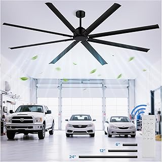 96 Inch Industrial Ceiling Fan, Large Commercial HVLS Shop Ceiling Fan for Garage Patio Gym, Big Assed Ceiling Fans with 8 Metal Blades, Quiet Reversible DC Motor, Remote Control, 6 Speeds(Black)