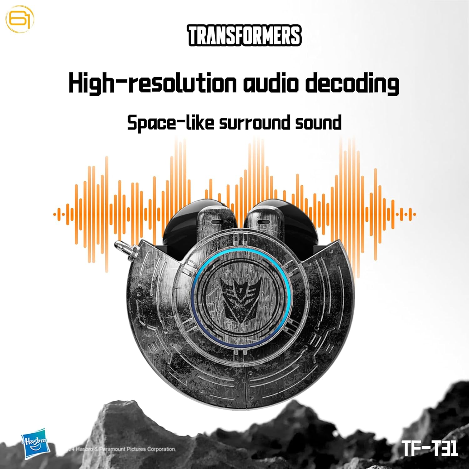 Transformers TF-T31 Bluetooth TWS Wireless Earbuds with Mechanical Shell Design Passive Noise Cancelling in-Ear Cool HiFi HD Calling Music Game Modes Low Latency Sports Earphones (Black - Megatron)