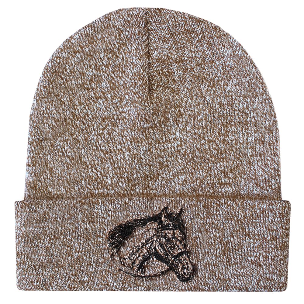 TeddyT's Unisex Horse Sketch Embroidered Soft Knit Beanie Hat (UK, Alpha, One Size, L, Oatmeal)