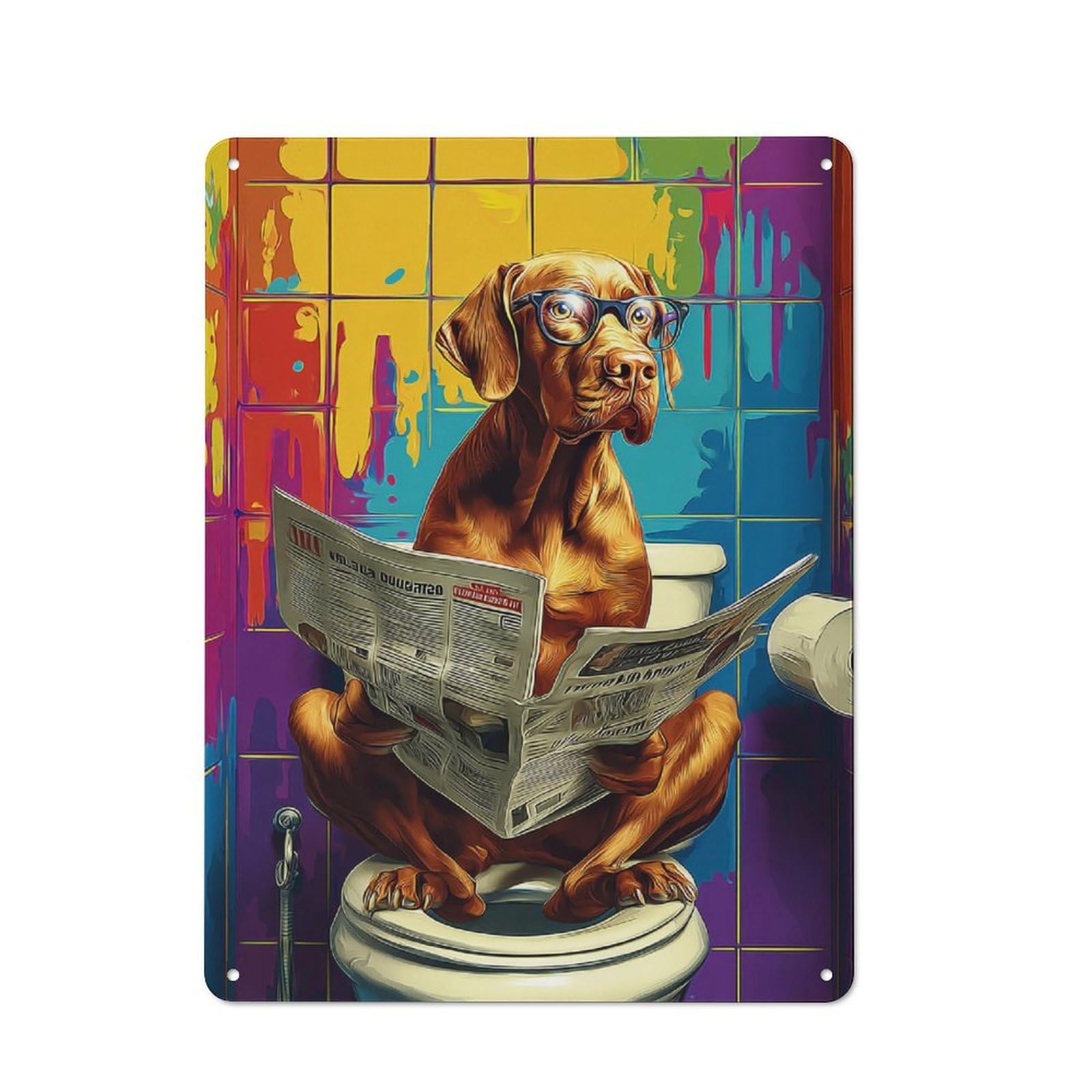 Dog Reading Newspaper on Toilet-20 Old Style Metal Wall Decor 40x30cm, Decorative Tin Plaque for Cafe, Pub, Workshop Or Home Bar