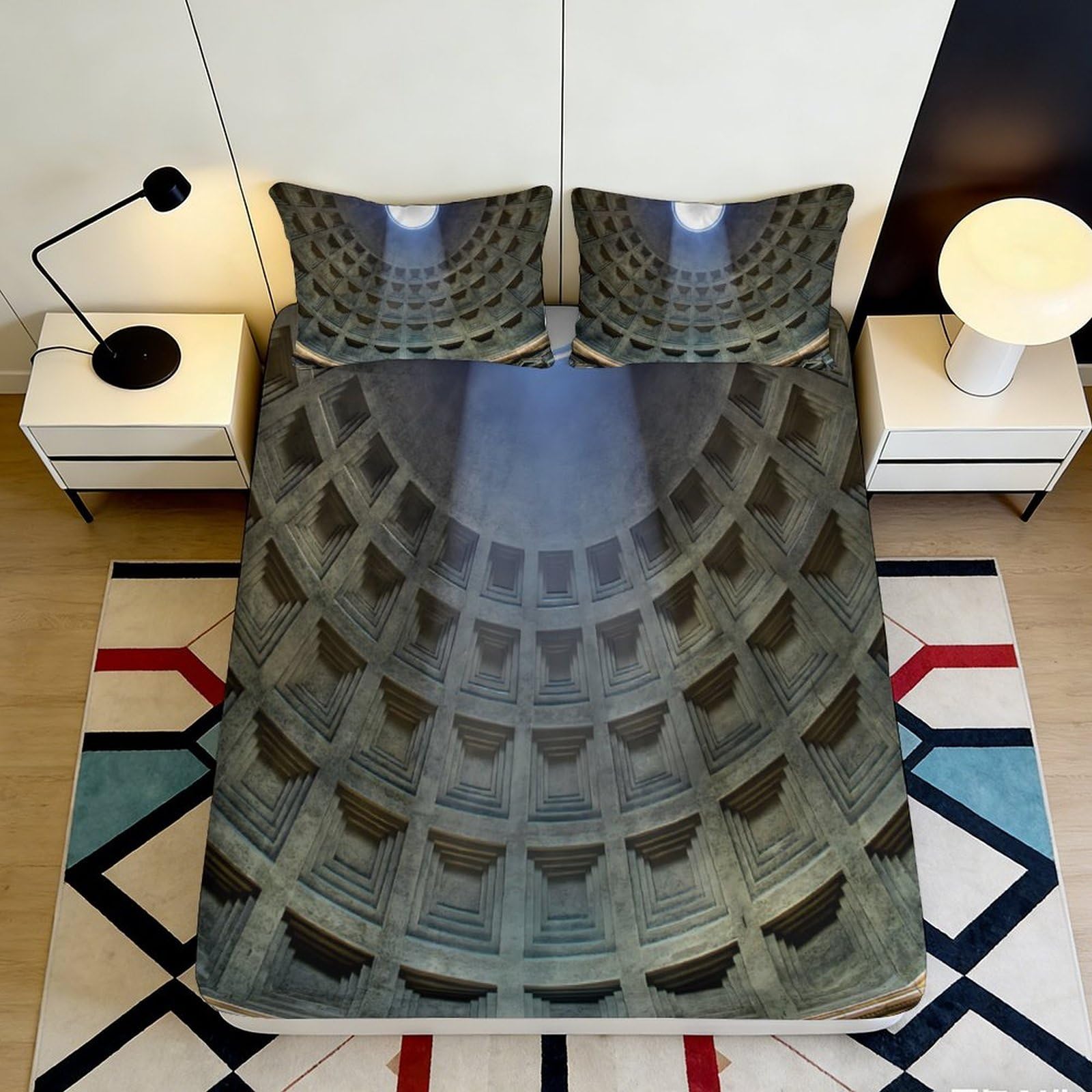Jqzkxnhpbr Style-8 3D Printed Architectural Dome Fitted Sheet Microfiber Soft Breathable Geometric Mattress Cover For Bedroom Decor 90X200x25cm