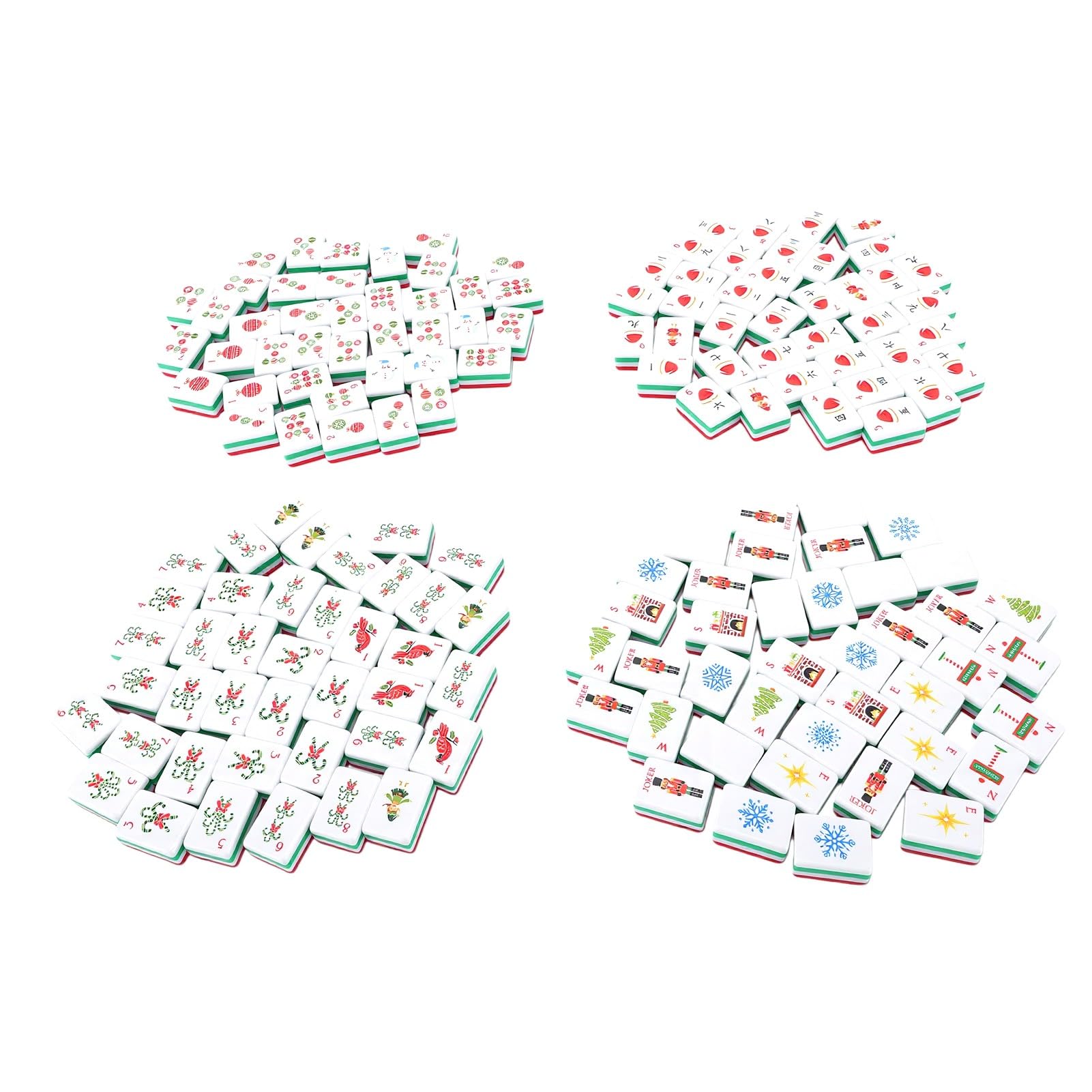 Alomejor Set Mahjong in Acrilico, Tessere Rosse Natalizie da 160 Pezzi | Piastrelle Acriliche Antigraffio, Design Natalizi con Alberi e Renne, da 15 Anni