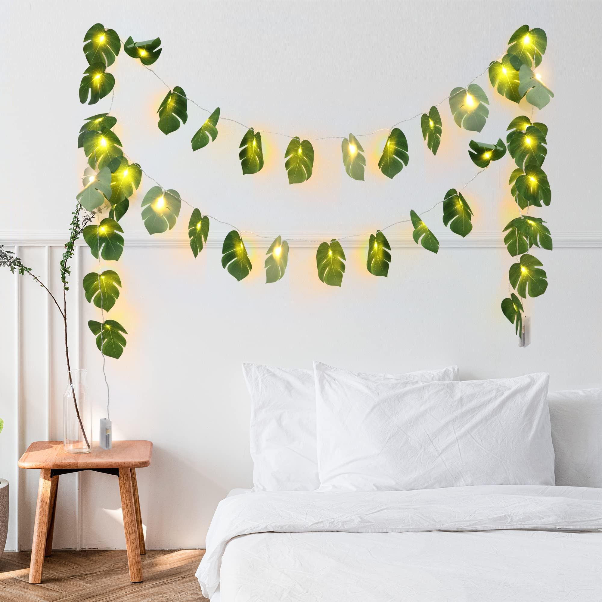 Kaket LED Leaf Hanging Light, 3M / 9.84ft Jungle Bedroom String Lights Accessories, Hawaiian Decoration Indoor and Outdoor Decoration Wedding (Monstera Leaf String Lights)