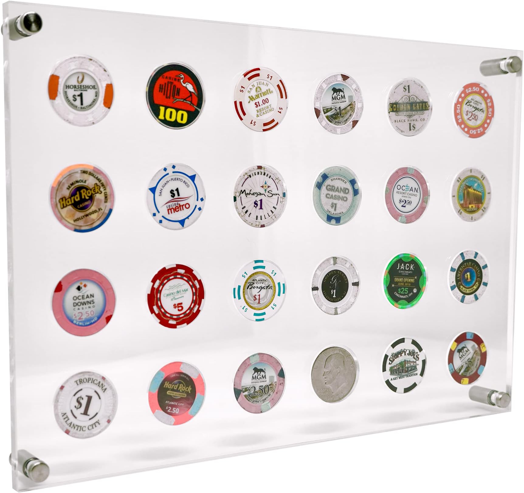 Casino Poker Chip Holder for 24 Chips or Coins | Wall Mounted Case Hardware Included