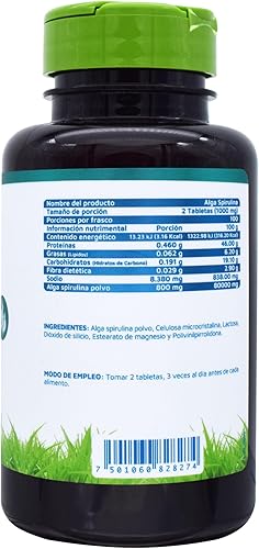Miniatura 3 de Vidanat Algas espirulina 200 tabletas 400 mg por tableta Superalimento natural para energía, apoyo inmunológico y desintoxicación 200 tabletas