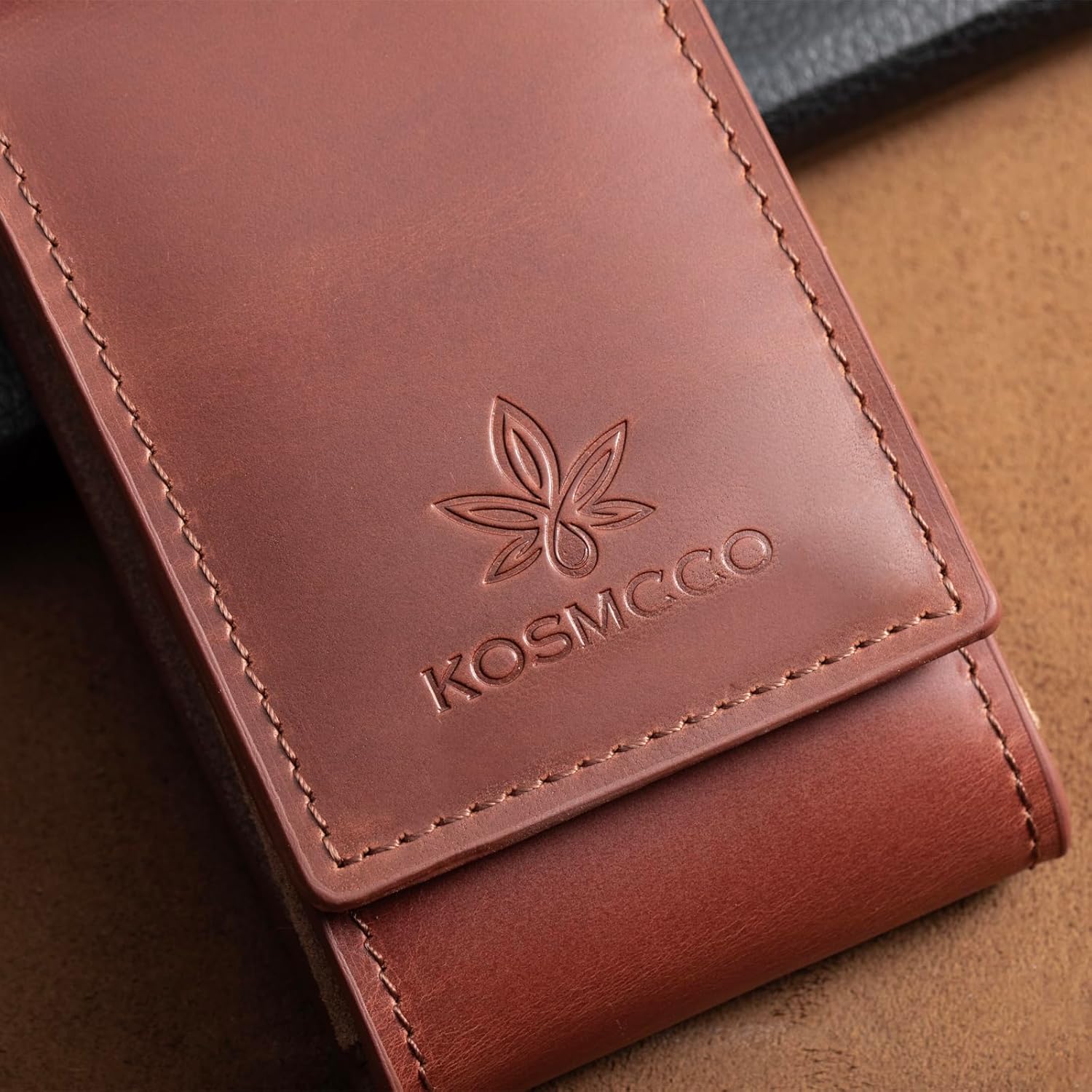 KOSMCCO Leather Watch Pouch - Portable Travel Pouch with Suede Lining and Leather Inserts, Single Watch Case for Lovers Gift (Brown)