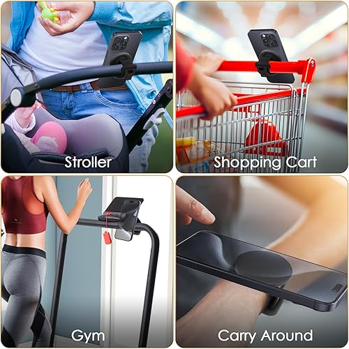 Miniatura 5 de Soporte de teléfono para Magsafe para gimnasio, soporte de teléfono para bicicleta con correa de silicona ajustable, soporte magnético para teléfono