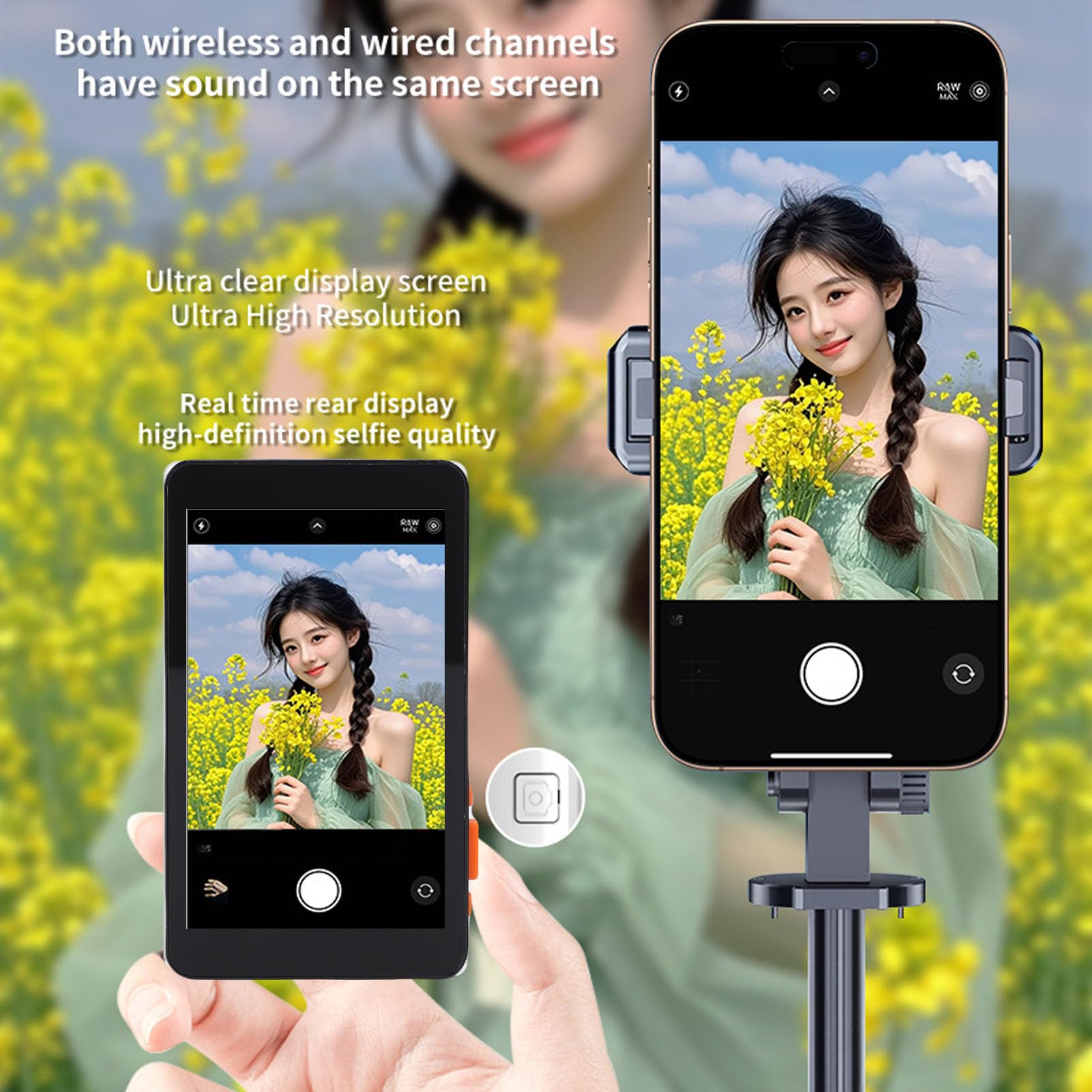 Sxhlseller Ekran Selfie Telefonu, 4,02 Cala Bezprzewodowa Magnetyczna Selfie Selfie, Rejestrator 4K i 3 Poziomy Poziomu, Tylna Kamera do Vlog na żywo Tiktok (BLACK)