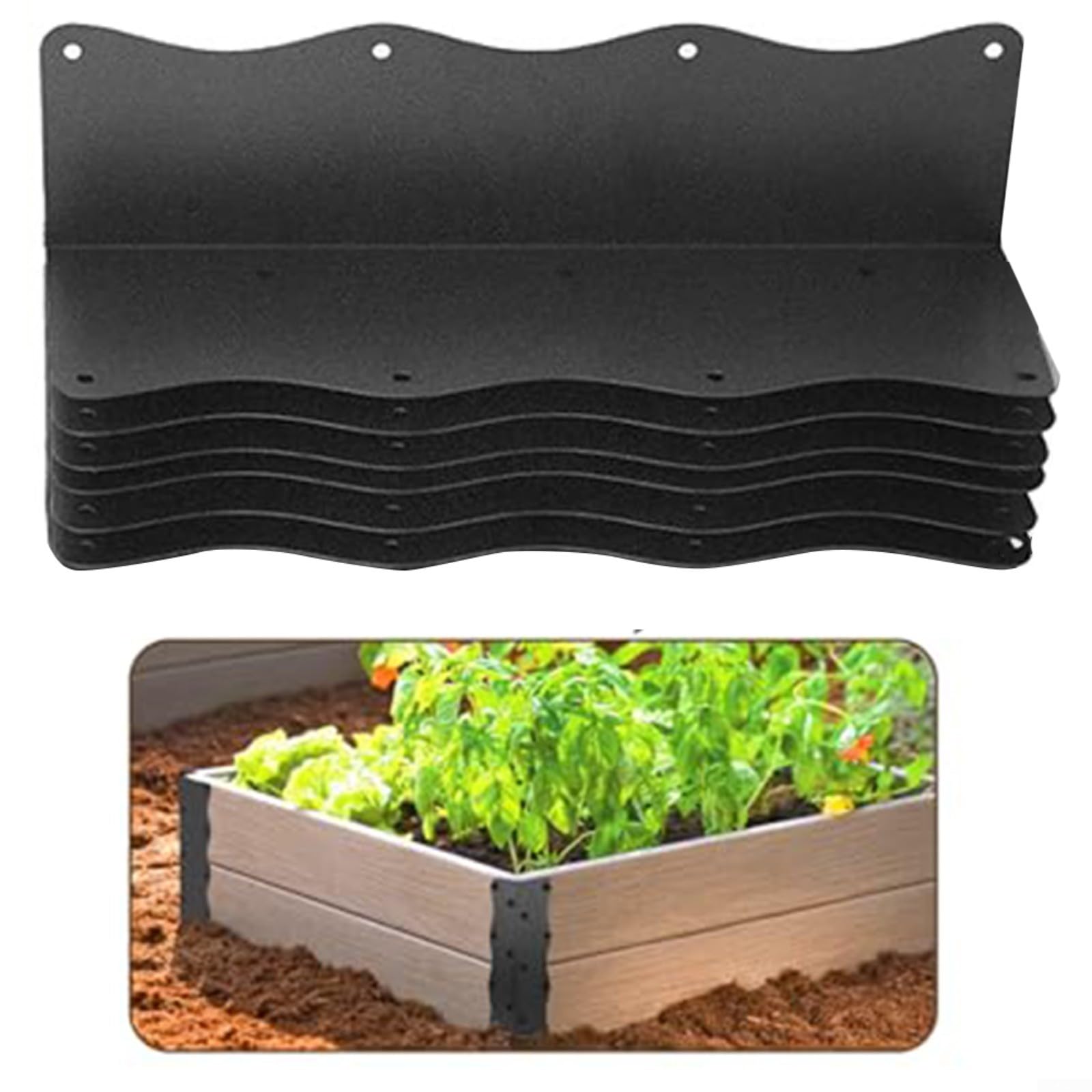 Staffe angolari a forma di L, in acciaio inox, per aiuole rialzate, scaffali, mobili, colore nero, confezione da 8 (8 pezzi)