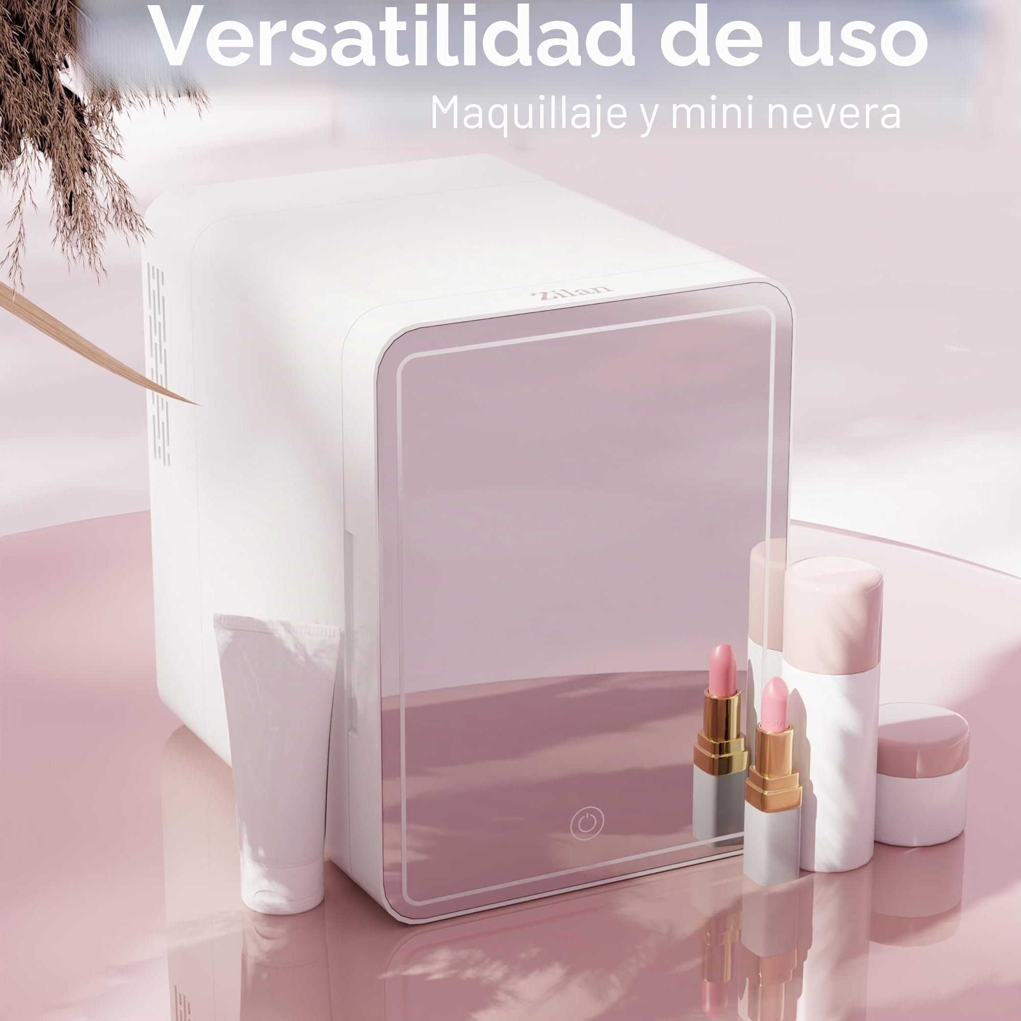 Mini nevera con espejo LED de 4 l con espejo, nevera de belleza, frigorífico, mini-refrigerador, frigorífico, minibar, minibar, mini-nevera, 3 niveles LED