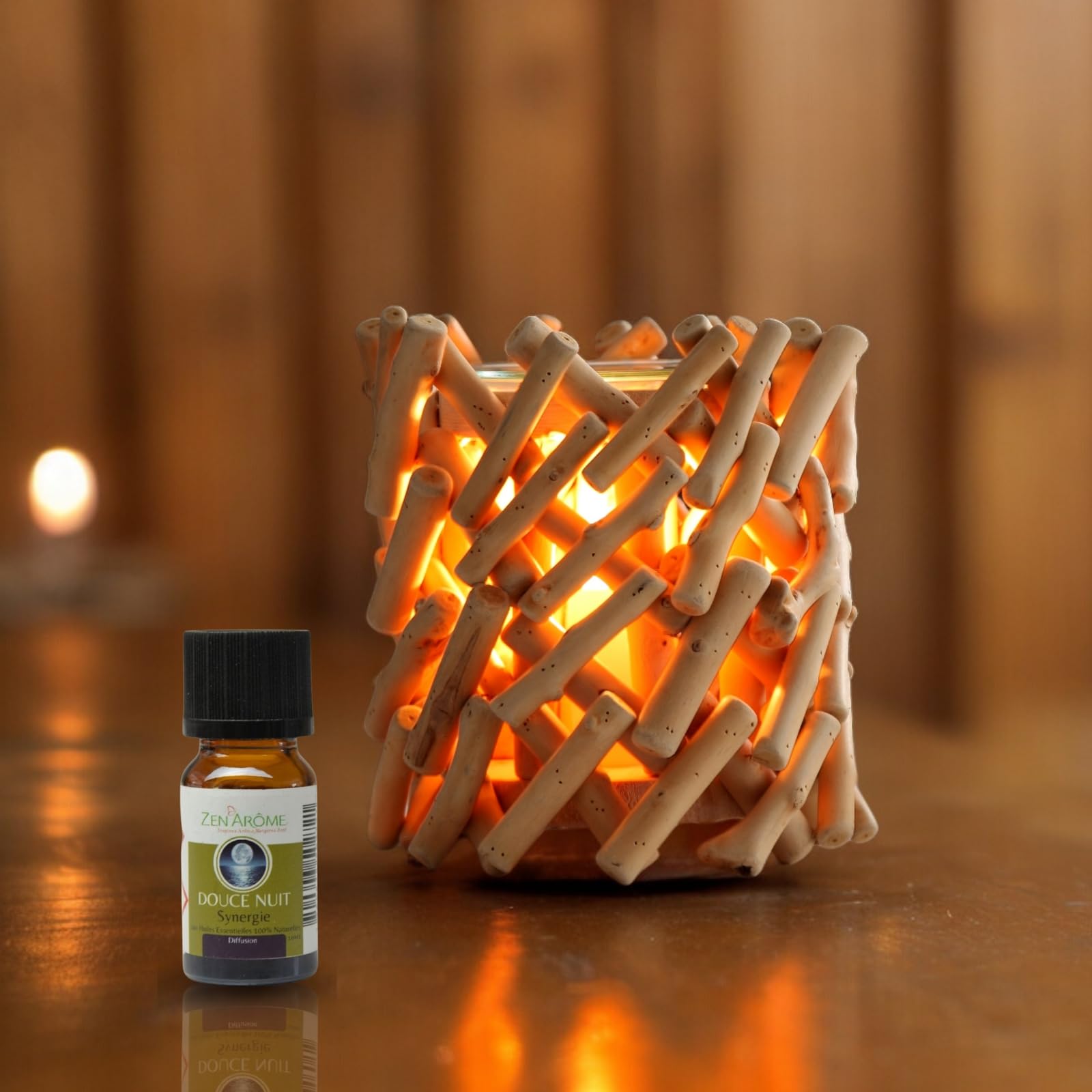Zen’Arôme Calorya Nr. 7 Duftwachsbrenner – Elektrischer Parfümbrenner für duftenden Fondant – Parfümlampe aus natürlichem Treibholz – Multifunktions-Ambientebeleuchtung – originelle Geschenkidee