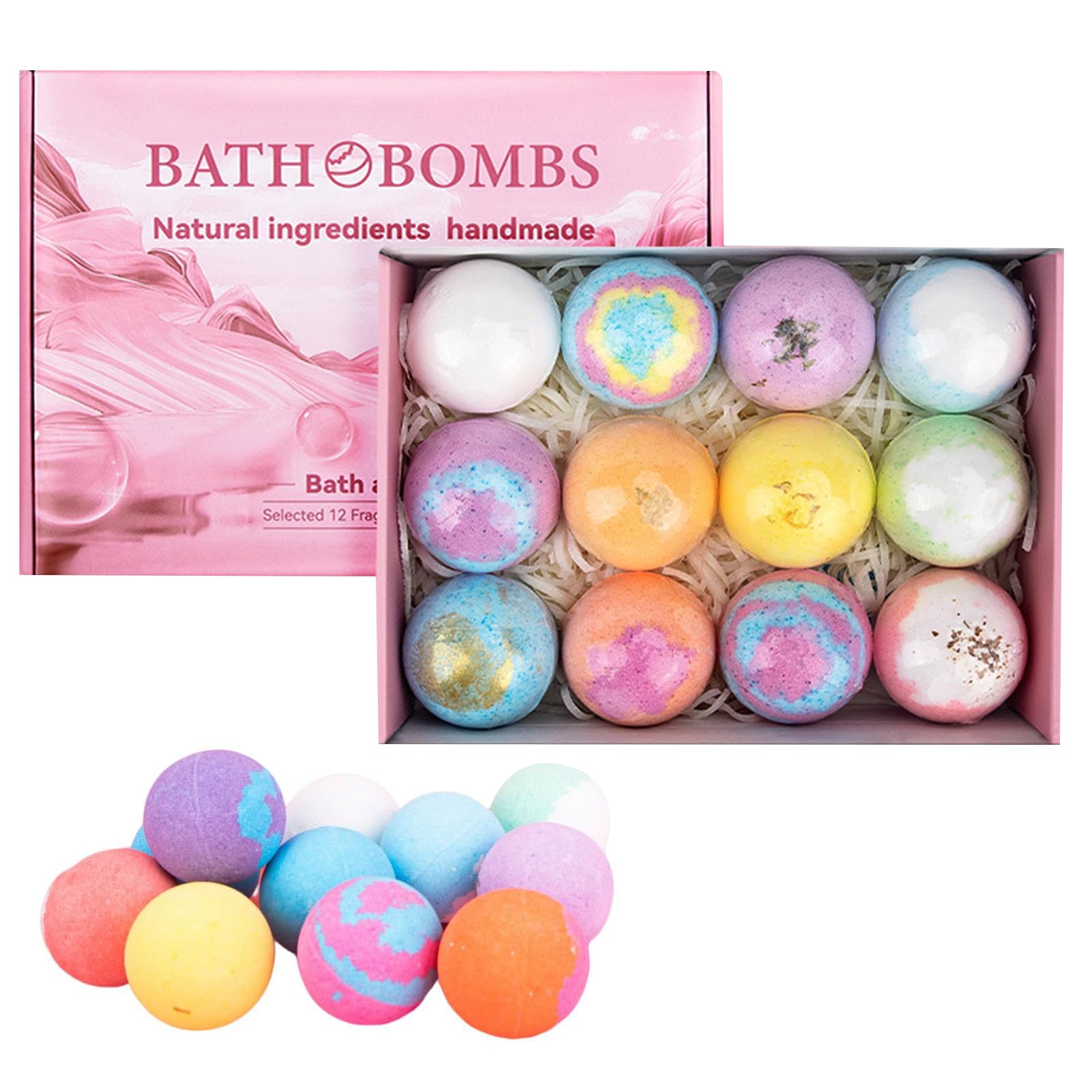 Bath Bombs Gift Set- 12 Pcs, With Colorful Bubbles & Flavor,Rich In Essential Oil and Shea Butter,Bath Bombs Set for Relaxation, Stress Relief & Skin Moisturizing